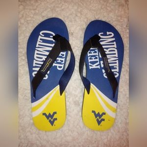 Men's 'West Virginia" college edition sandals. Brand new. Size large (11/12).